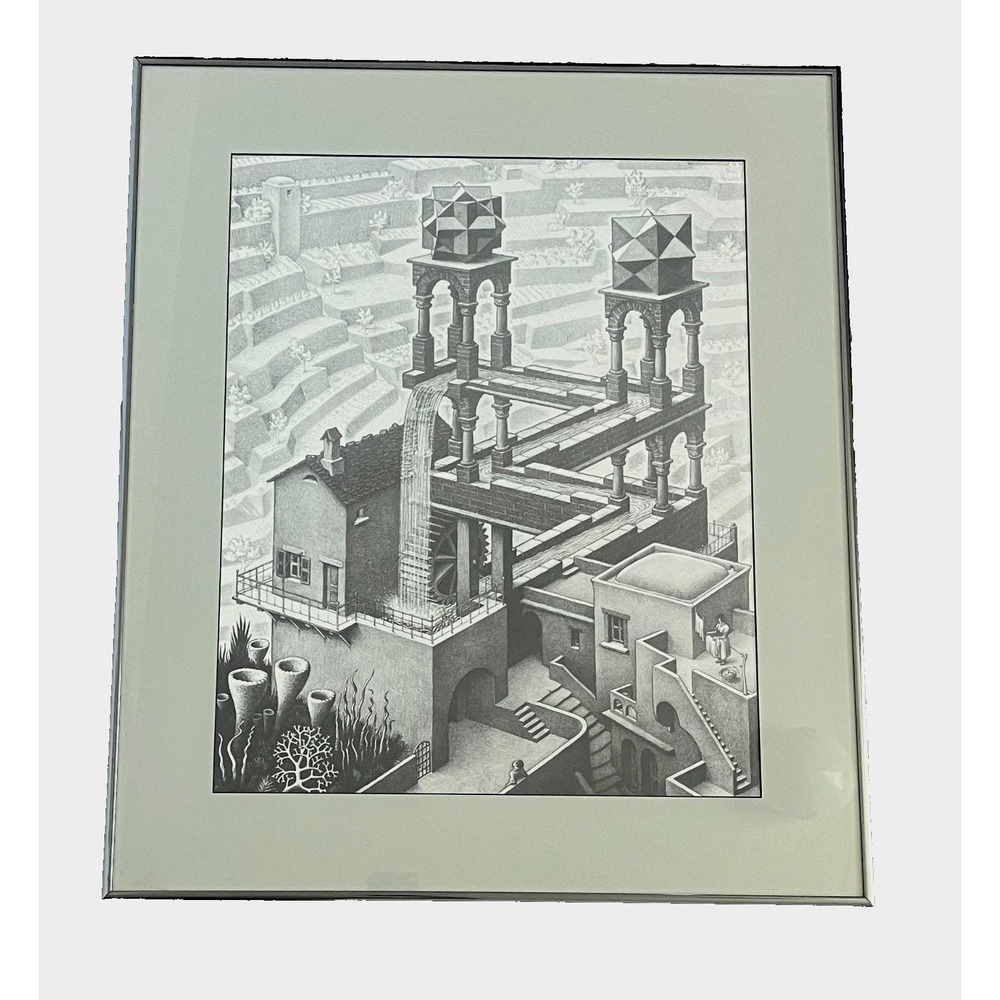 MC Escher Waterfall 1961 Lithograph Framed Vintage Wall Home Decor‎ Art Print